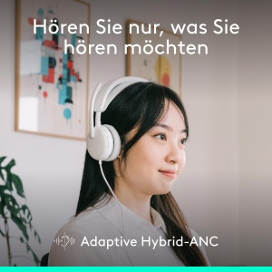 Casti Logitech Zone Wired 2 USB-C cu ANC Hibrid Adaptiv si Microfon cu Reducere de Zgomot - Alb - Img 2