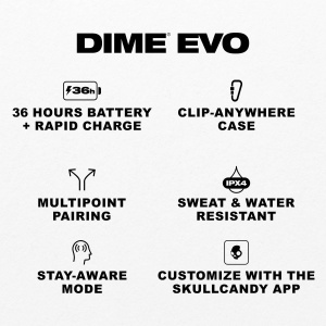 Casti wireless in-ear Skullcandy Dime Evo, 36 ore autonomie, rezistente la apa, bej - Img 2