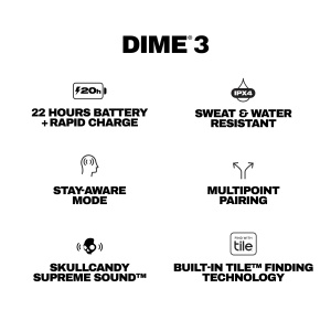 Casti wireless Skullcandy Dime 3 20 ore autonomie microfon compatibile Bluetooth alb - Img 9