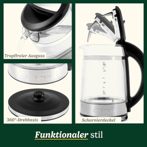Cazan cu apa Cuisinart 1,7L, 3KW, sticla si otel inoxidabil - Img 6