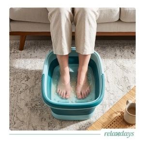 Cazi pentru picioare pliabila Relaxdays, 17 litri, turcoaz, cu maner - Img 3