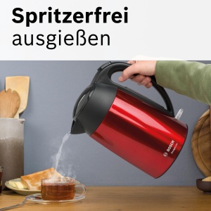 Ceainic fara fir Bosch DesignLine TWK3P424 Ceainic fara fir DesignLine, turnare fara stropire, indicator ceasca, indicator nivel apa, protectie la supraincalzire, 1,7 L, 2400 W, rosu - Img 5