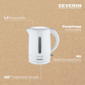Ceainic SEVERIN, capacitate 1,7 L, cu filtru de calcar detasabil, indicator de nivel al apei, buton de pornire-oprire si indicator luminos, 2.200 W, alb, WK 4325 - Img 4