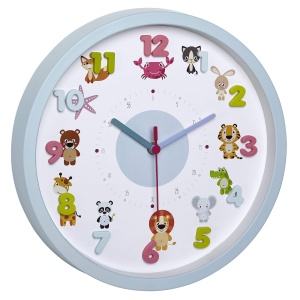 Ceas de perete pentru copii TFA Dostmann Little Animals, 3D, albastru