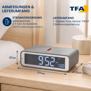 Ceas de perete TFA Dostmann Digital Funk-Wecker Twist, design elegant - Img 7