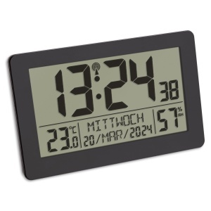 Ceas digital de perete TFA Dostmann 60.2557.01, negru, cu alarma si termometru