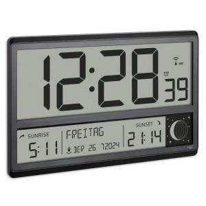 Ceas digital de perete TFA Dostmann 60.4524.01, negru, cu alarma si afisaj mare