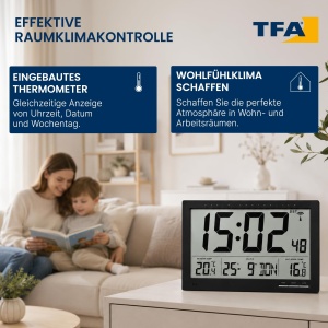 Ceas digital TFA Dostmann 60.4510, negru, cu afisaj mare si temperatura interioaraexterioara - Img 6