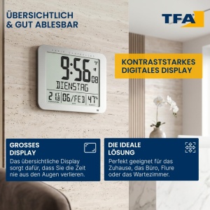 Ceas digital TFA Dostmann 60.4516.54, argintiu, cu afisaj temperatura si umiditate - Img 2