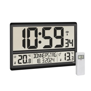 Ceas digital TFA Dostmann 60.4521.01, afisaj XL, temperatura interioara si exterioara, negru