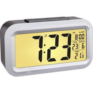 Ceas digital TFA Dostmann Lumio, cu alarma si termometru, negru-silver