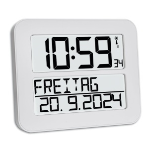 Ceas digital TFA Dostmann Timeline Max, alb, cu functie de alarma si afisaj mare