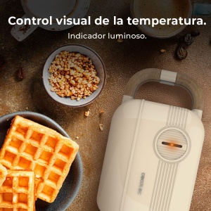 Cecotec Sandwich Maker Rock'Ntoast Retro One Beige. Trei placi interschimbabile, design retro, acoperire cu piatra de roca, 700W, indicator luminos, baza antiderapanta, maner rece, cleste de blocare - Img 10