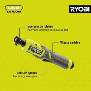 Cheie cu clichet fara fir Ryobi 4 V USB-Lithium RR14W4-0, priza patrata de 1/4 inch, fara baterie si incarcator - Img 8