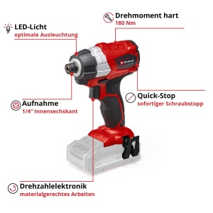 Cheie de impact cu acumulator Einhell Professional TP-CI 18 Li BL-Solo Power X-Change (18 V, 180 Nm, fara perii, montare cu soclu hexagonal, control al vitezei, lumina LED, fara baterie) - Img 3