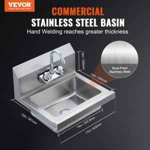 Chiuveta de mana VEVOR HS-17-SP din inox, cu robinet rotativ, 432 x 381 x 330 mm - Img 2