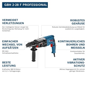 Ciocan rotopercutor Bosch GBH 2-28 F, 3,2 Joule, 2 kg, cu accesorii - Img 2