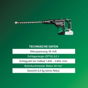 Ciocan rotopercutor HiKOKI DH3640DA, 36V, 9.0 J, SDS-max - Img 4