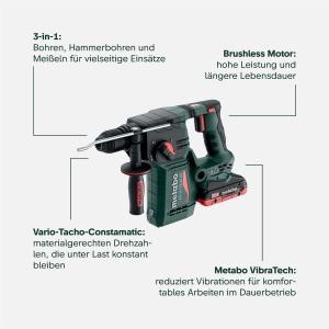 Ciocan rotopercutor Metabo KH 18 LTX BL 24, 18 V, 2.2 J, cu 2 acumulatori - Img 3