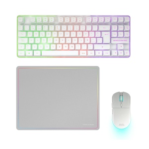 Combo gaming Mars Gaming MCPWTKL, tastatura TKL wireless, mouse RGB, mousemata 360x260mm, alb