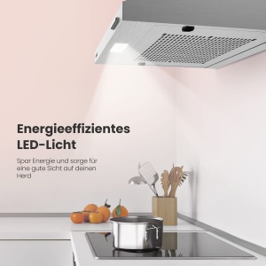 COMFEE CHU 36F17BS 60cm hote sub montaj Baza hota cu otel inoxidabil filtru detasabil din aluminiu flux de aer de 200 m3h 2 niveluri 1 lumina LED inox - Img 6