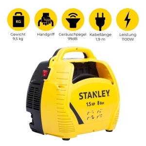 Compresor de aer Stanley 8 Bar, 1100W, 180Lmin, galben - Img 2