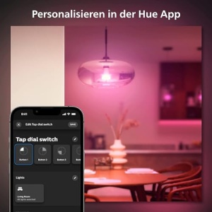 Comutator Philips Hue Tap pentru sisteme de iluminat Hue, Dimmer inteligent pentru controlul luminilor, Comutator de lumina fara fir fara instalare, alb - Img 10