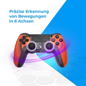 Controler Wireless NK pentru PS4 / PS3 / PC/Mobile - Controler Wireless cu Dualshock, Functie de Detectare pe 6 Axe, Lumina LED, Panou Tactil, Mufa Casti, Incl. Cablu de Incarcare - Portocaliu - Img 4