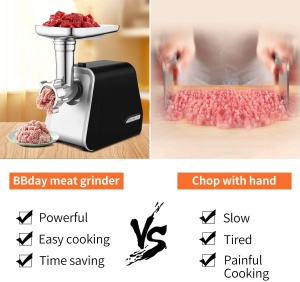COOCHEER Masina de tocat carne electrica, masina de tocat carne de 2000W cu 3 discuri perforate, carnati si atasamente Kibbe pentru carne de bucatarie acasa, mancare pentru bebelusi - Img 7