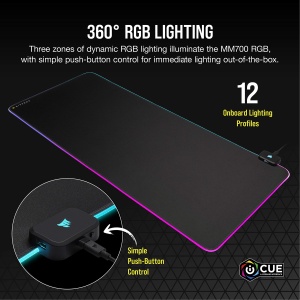 Corsair MM700 RGB Extended Cloth Mouse Pad - 930mm x 400mm - Iluminare RGB 360deg - Hub cu doua porturi USB - Cauciuc gros - Negru - Img 5