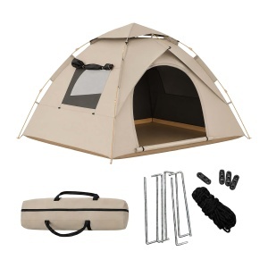 Cort de camping Relaxdays pentru 3-4 persoane, rapid de montat, UV 50, bej