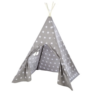 Cort de joaca copii roba Little Stars - 115x115 cm, grialb, cu suport fiberglas