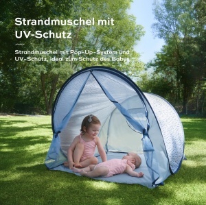 Cort de plaja Babymoov Blue Waves cu UV 50, Pop-Up, 2 locuri, Albastru - Img 2