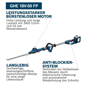 Cortadora de gard viu Bosch Pro GHE18V-50 FP, motor puternic, 3400 loviturimin - Img 3