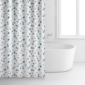 Cortina de dus Rayen, impermeabila, polyester, 180 x 200 cm, alba cu puncte albastre - Img 3