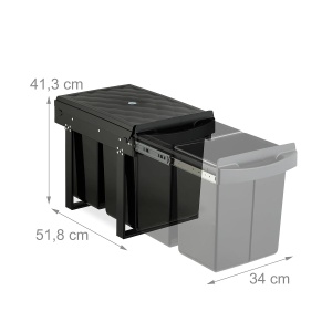 Cos de gunoi incorporabil Relaxdays, 2 compartimente, 2x20L, negru - Img 4