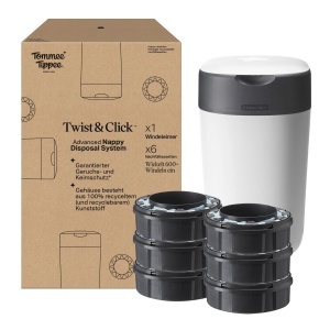 Cos de gunoi pentru scutece Tommee Tippee Twist Click Advanced Alb Sistem ecologic cu 6 rezerve antibacteriene GREENFILM
