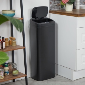 Cos de gunoi Relaxdays cu senzor, 40l, negru, cu suport pentru saci - Img 3