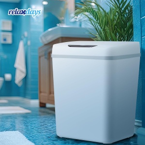 Cos de gunoi Relaxdays cu senzor, 9 litri, alb, pentru baie - Img 3