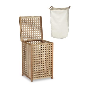 Cos de rufe Relaxdays, 75 L, din lemn de nuc, cu capac - Img 6