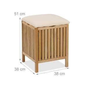 Cos de rufe Relaxdays cu loc de sezut, 30 l, lemnstofa, naturalalb - Img 4