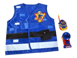 Costum de Pompier Simba 109252477, pentru copii 3-8 ani, cu vesta albastra, lanterna si walkie-talkie