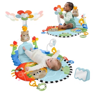 Covor de joaca Fisher-Price 3-in-1 cu activitati senzoriale, 5 zone de joaca, masinabil