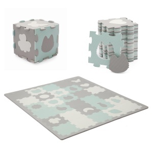 Covor de joaca Kinderkraft LUNO SHAPES, 185 x 165 cm, impermeabil, mint
