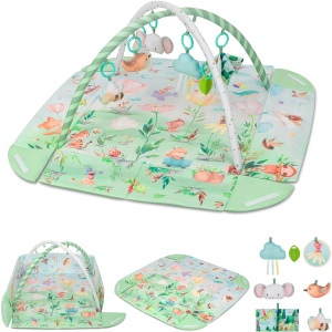 Covor de joaca Lionelo Inga Multicolor, cu 7 jucarii detasabile, pentru bebelusi
