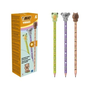 Creion BIC Vibbies cu Radier Ergononomic, 6 BUC, Bruchfeste Mine, Diverse Figurine