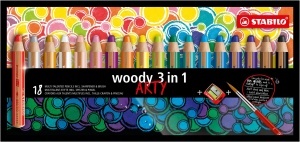 Creion colorat STABILO woody 3 in 1, 10 mm, din lemn certificat, multe culori