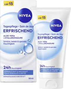 Crema de fata hidratanta NIVEA Erfrischend, 50 ml, cu Aloe Vera si LSF 15