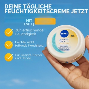 Crema hidratanta NIVEA Soft 200ml cu Jojoba si Vitamina E, SPF 15 - Img 2
