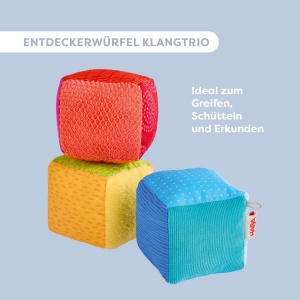 Cuburi senzoriale HABA Klangtrio pentru bebelusi, 3 cuburi colorate, joc de motricitate - Img 3